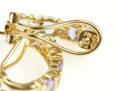 14K Yellow Gold Oval Tanzanite Diamond Inset Semi Hoop Earrings