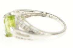 14K White Gold Oval Peridot Diamond Accent Statement Ring