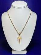 14 Kt Plated Rose Gold and Yellow Gold 2 Tone Jesus Cross Pendant Necklace