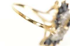 14K Yellow Gold Marquise Natural Sapphire Diamond Swirl Ring