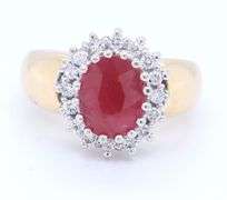 Attractive Yellow Gold Lead Treated Ruby and Diamond accent Ring
