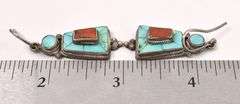 Sterling Silver Turquoise and Coral Dangle Earrings