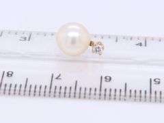 Lovely Yellow Gold 7mm Pearl and Diamond Stud Earrings
