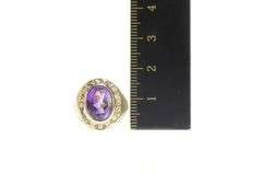 14K Yellow Gold Art Deco Amethyst Diamond Halo Etched Ring