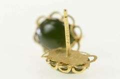 14K Yellow Gold Oval Nephrite Cabochon Retro Stud Earrings