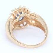 Handsome Yellow Gold 1.80ct Oval Blue Sapphire and Diamond Halo Ring