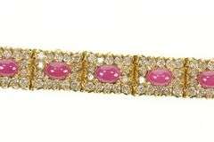 14K Yellow Gold 13.80 Ctw Ruby Cabochon Diamond Halo Tennis Bracelet