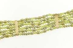 14K Yellow Gold Green Pearl Beaded Tiered Chain Bar Accent Bracelet
