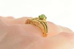 14K Yellow Gold Retro Jadeite Love Word Ornate Statement Ring