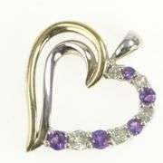 Sterling Silver Two Tone 10k Amethyst Cubic Zirconia Heart Pendant