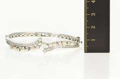 14K White Gold 0.78 Ctw Classic Diamond Pearl Bypass Bangle Bracelet