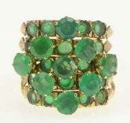 14K Yellow Gold Victorian Layered Green Glass Statement Band Ring