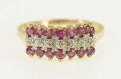 10K Yellow Gold Ruby Diamond Squared Statement Band Ring