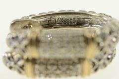Sterling Silver Two Tone Pave Diamond Oval Hoop Earrings