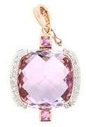 18.0ct Pink Quartz 0.25ctw Pink Sapphire and 0.25ctw Diamond Pendant in 14K