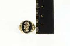 10K Yellow Gold Black Onyx Trojan Soldier Overlay Statement Ring