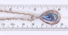 Vintage 925 Sterling Silver Abalone Pendant on Rope Chain Necklace