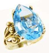 Massive Vintage 14K Blue Topaz Ring, Size 7.5