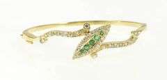 14K Yellow Gold 2.00 Ctw Navette Emerald Diamond Bangle Bracelet