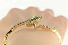 14K Yellow Gold 2.00 Ctw Navette Emerald Diamond Bangle Bracelet
