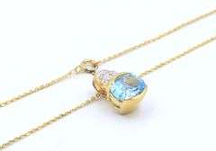 925 Sterling Silver Blue Topaz Pendant on Chain Necklace