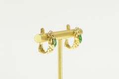 18K Yellow Gold Natural Jade Diamond Accent Oval Hoop Earrings