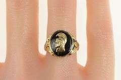 10K Yellow Gold Black Onyx Trojan Soldier Overlay Statement Ring