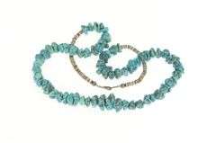 Sterling Silver Native American Raw Turquoise Onyx Beaded Necklace