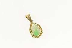 14K Yellow Gold Carved Jade Frog Toad Ornate Pendant