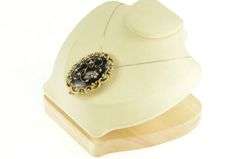 Gold Filled Victorian Black Onyx Seed Pearl Floral Mourning Pin/Brooch