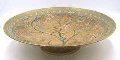 Vintage Etched Brass Enamel Bowl