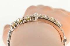 14K White Gold 0.78 Ctw Classic Diamond Pearl Bypass Bangle Bracelet