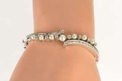 14K White Gold 0.78 Ctw Classic Diamond Pearl Bypass Bangle Bracelet