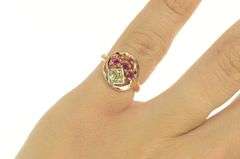 14K Yellow Gold 1930's 0.26 Ct Old Mine Cut Diamond Syn Ruby Ring