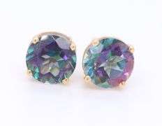Gorgeous Yellow Gold Mystic Topaz Stud Earrings