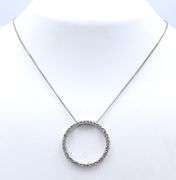 Set of 925 Sterling Silver Cubic Zirconia Pendant on Chain and Hoop Earrings