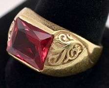 Stunning Men's Lab Ruby Ring in Yellow Gold