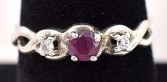 Sterling Silver Red Gemstone and CZ Ring