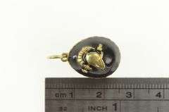 14K Yellow Gold Black Enamel Russian Helmet Soldier Egg Charm/Pendant