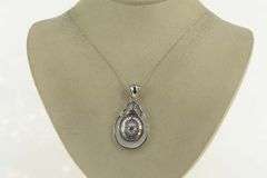 18K White Gold Tear Drop Baguette & Round Cluster CZ Pendant