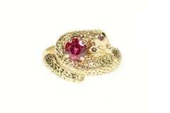10K Yellow Gold 1930's Coiled Serpent Snake Syn. Ruby Men's Ring