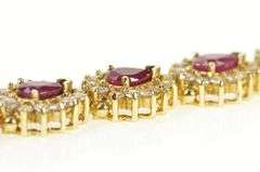 14K Yellow Gold 9.90 Ctw Pear Ruby Diamond Halo Tennis Bracelet