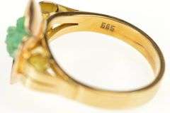 14K Yellow Gold Retro Ornate Raw Emerald Floral Motif Statement Ring