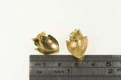 14K Yellow Gold Ornate Lotus Flower Domed Stud Earrings