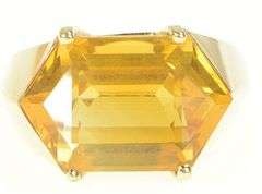 14K Yellow Gold Navette Citrine Retro Fancy Solitaire Cocktail Ring