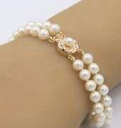 Elegant Yellow Gold Double Strand 5.5mm Pearl Bracelet