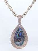 Vintage 925 Sterling Silver Abalone Pendant on Rope Chain Necklace
