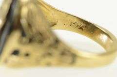 10K Yellow Gold Black Onyx Trojan Soldier Overlay Statement Ring