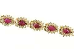 14K Yellow Gold 9.90 Ctw Pear Ruby Diamond Halo Tennis Bracelet