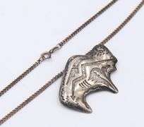 Vintage 925 Sterling Silver Buffalo Pendant Brooch on Chain Necklace